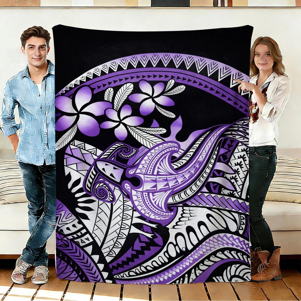 Purple Tribal Flower Flannel Blanket Soft Cozy Throws Napping Travel Use