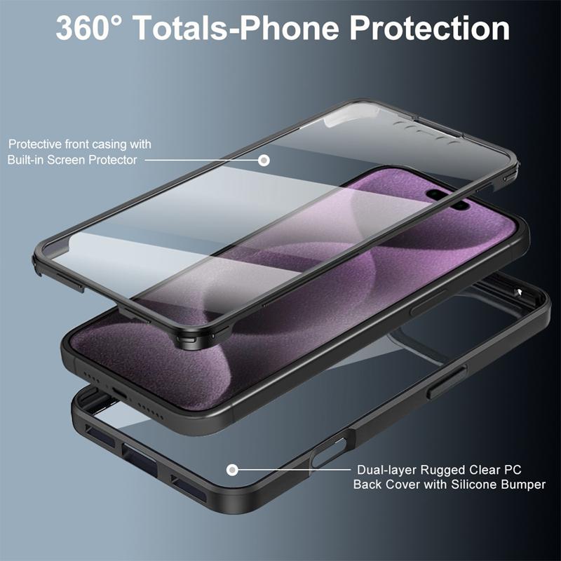 360 Full Body Screen Protector Transparent Case For Iphone 16E 16 15 14 13 12 11 Pro XR XS Max Plus Shockproof Phone Cover