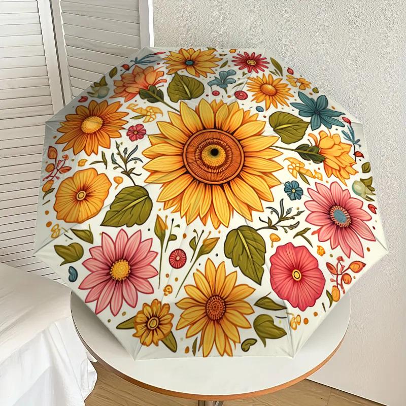 

1pc Floral Mandala Design Umbrella with Plastic Handle,Suitable for All Seasons Home Travel Outdoor UmbrellaDD1158