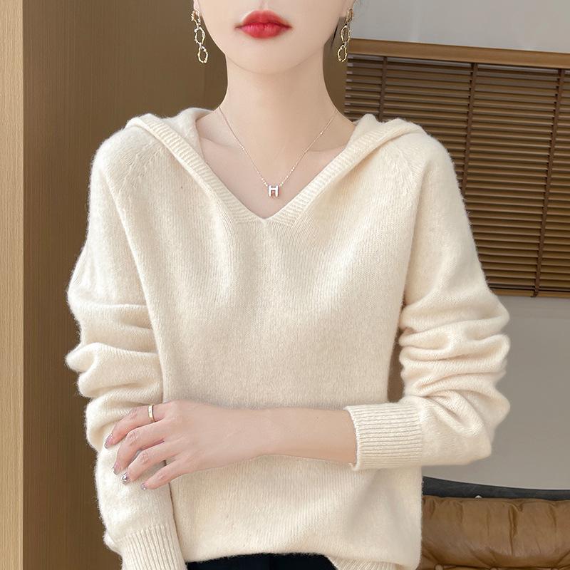 Women's Thick Versatile Wool-Cashmere Knit Hooded Pullover for Autumn/Winter