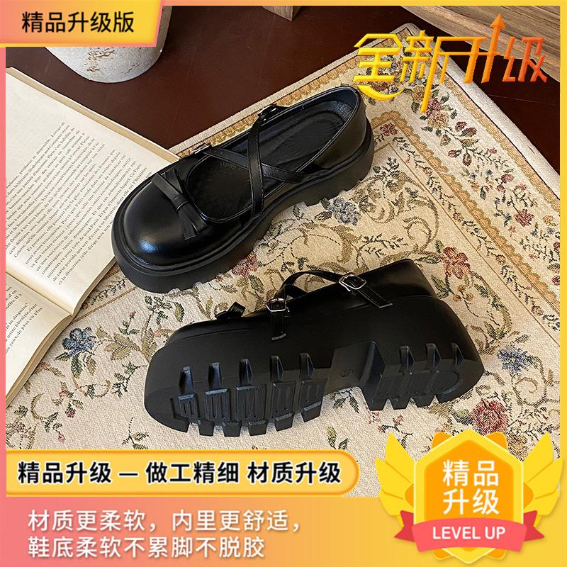Black Retro Thick Heel Platform Small Leather Shoes Women's 2025 New Spring and Autumn Versatile Skirt French Mary Jane Single Shoes