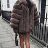 Moda inverno mulheres manga longa outwear pele de raposa quente cor sólida casaco grosso