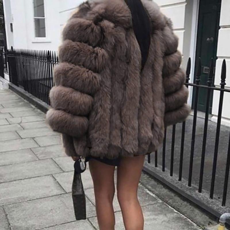 Moda inverno mulheres manga longa outwear pele de raposa quente cor sólida casaco grosso