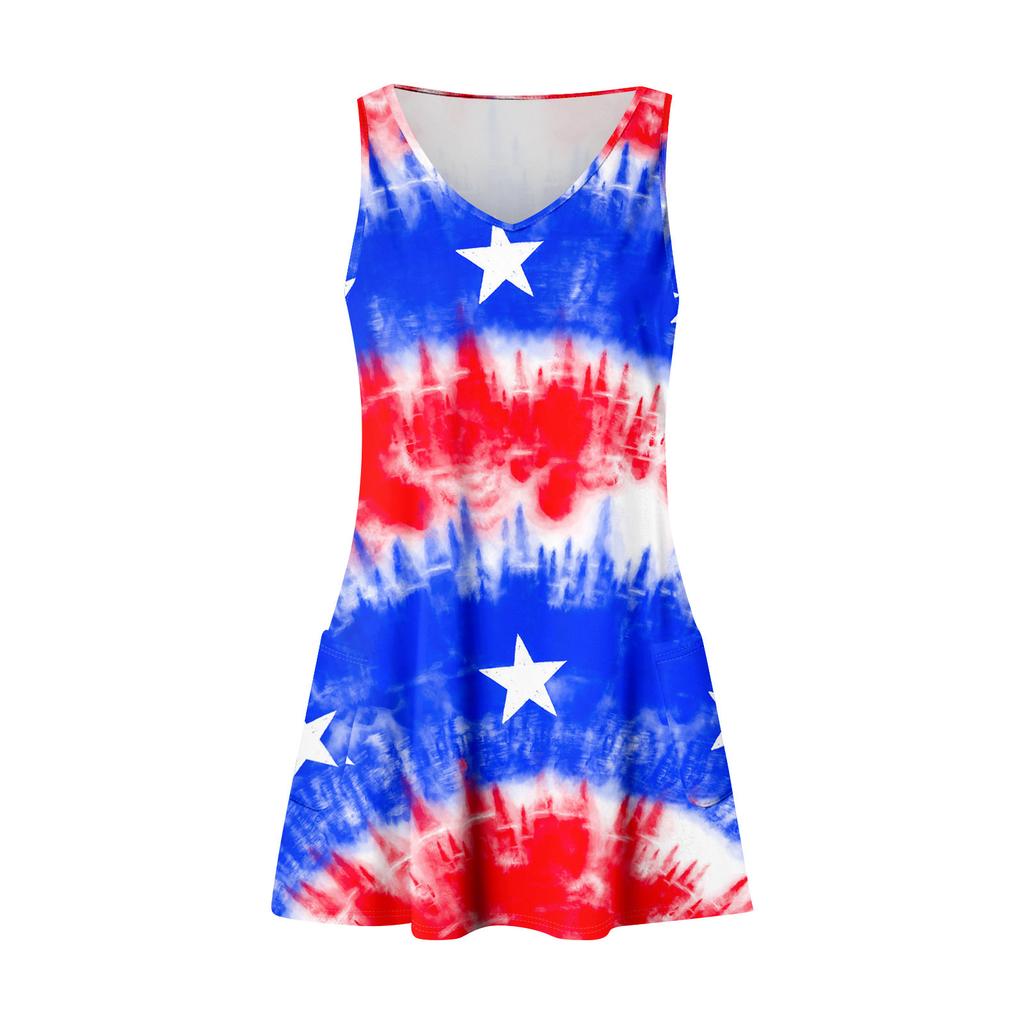 Women's Summer Casual Independence Day Printed Tank With Pockets Dresses