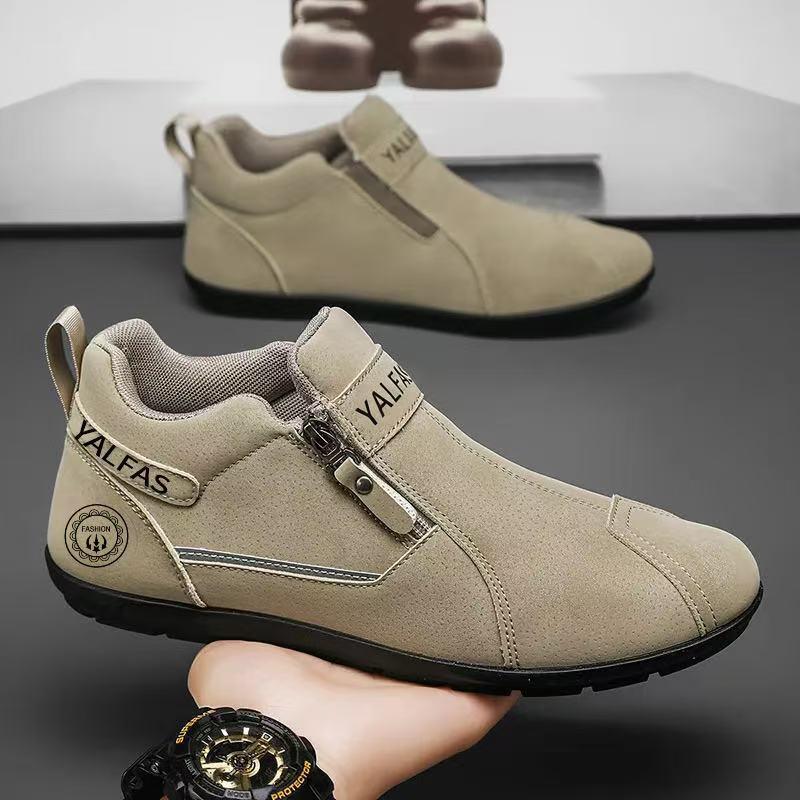 Soft-Soled Men's Mid-Top Zipper Casual Slip-On Shoes - Light Luxury Trendy Style