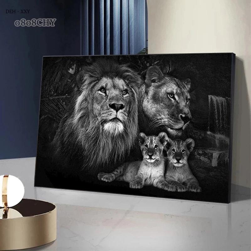 Modern Lion Family Canvas Painting Wild Animals Lion Wall Art Posters Canvas Prints Art Pictures for Living Room Home Decoration