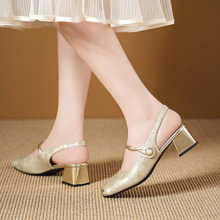 New Chinese style sandals new square head bag head sandals retro thick heel high heels empty