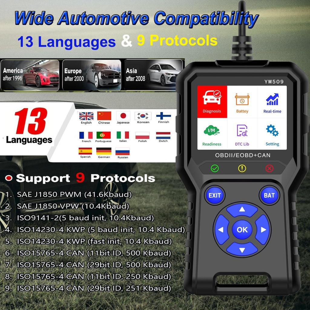OBD2 Scanner Diagnostic Tool 2.8'' Color Screen OBDII Scanner for Cars, Check Engine Light Fault, Car Battery Tester Code Reader Car Diagnostic Tool