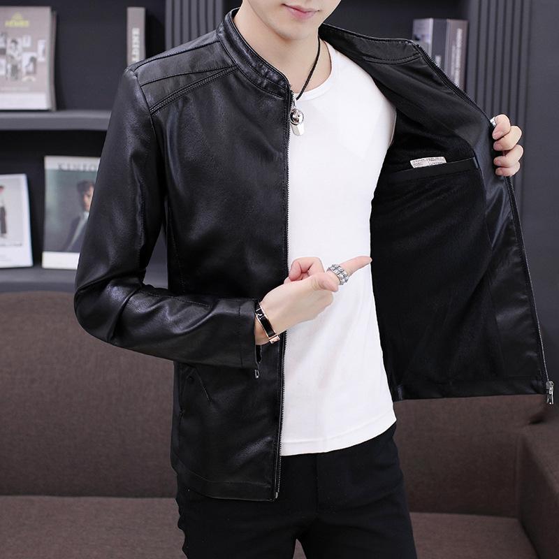 

Плюшевая кожаная куртка для мужчин, осенне-зимняя новая тонкая облегающая куртка, молодежная модная кожаная куртка с воротником-стойкой, модная брендовая мотоциклетная куртка XXXXL