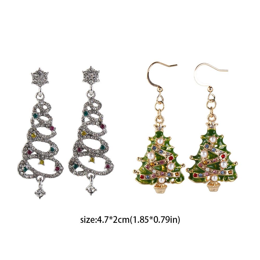 Zinc Zinc Alloy Christmas Tree Earrings Silver Christmas Earrings Elegant Rhinestone Dangle Earrings  Girl