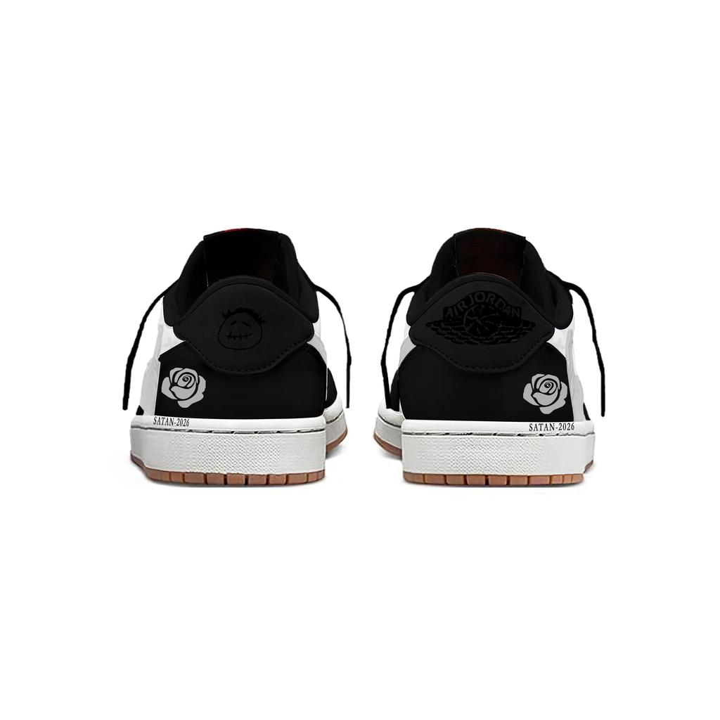 Travis Scott x Jordan Air Jordan 1 Black Yarn White Rose Slip Resistant Slip Resistant Low top Vintage Basketball Shoes DZ4137-700(Team1868-  )