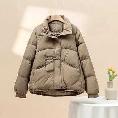 Winter Standing Neck Loose White Duck Down Warm Jacket Women Buttons Warm Casual Fashion Puffer  Coat