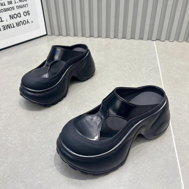 

Маленькие шлепанцы с полым носком, женские, для лета, новые, на толстой подошве, на платформе, универсальные, повседневные, модные сандалии 40 чёрный