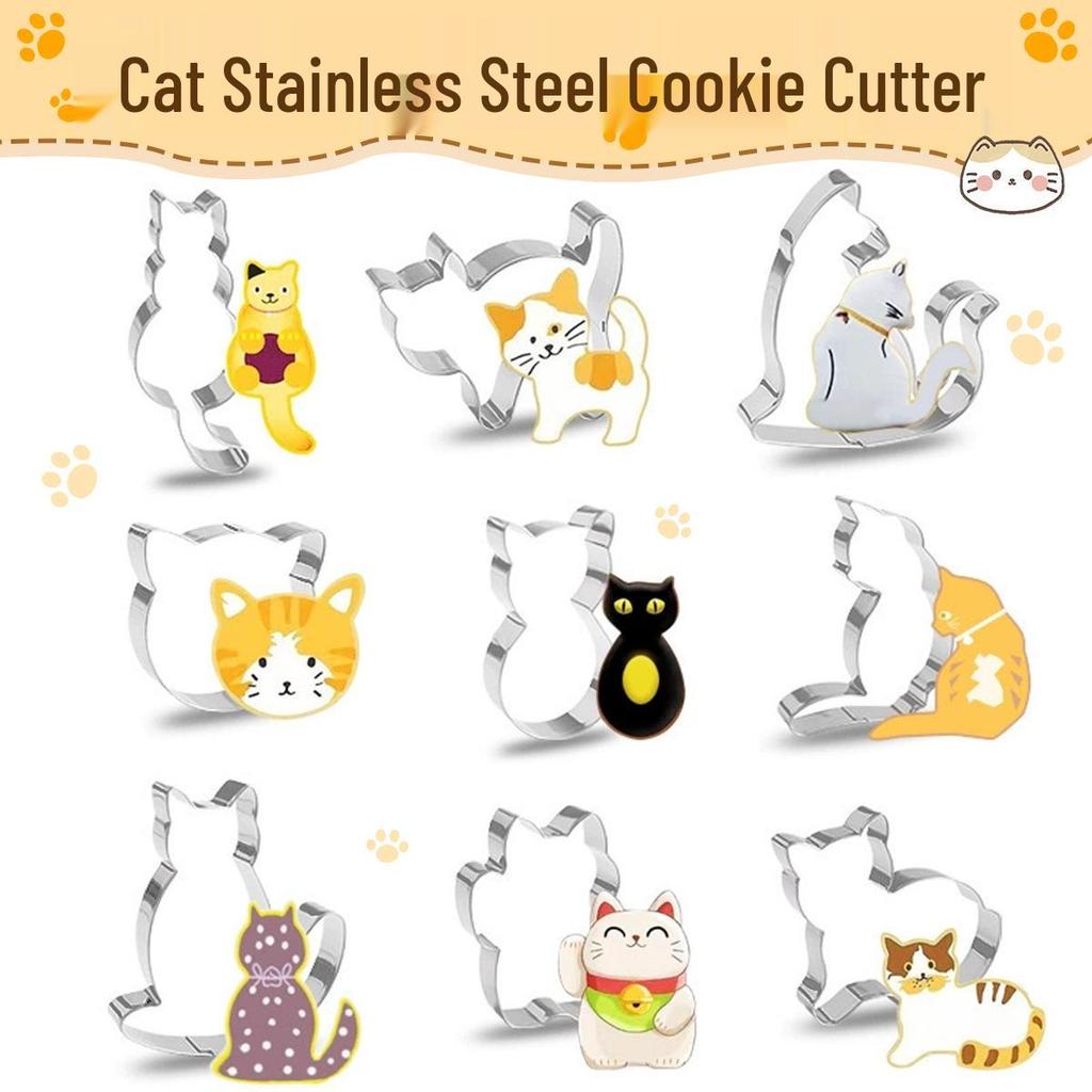 9-Piece Creative Cartoon Cat Cookie Cutters - Stainless Steel Kitten Shapes
