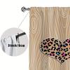 2er-Pack Stilvolle Holzmaserung und Buntes Leopardenherz Vorhänge Flaches 2D-Druckdesign Lichtfilternder Stoff Schlafzimmer Wohnzimmer
