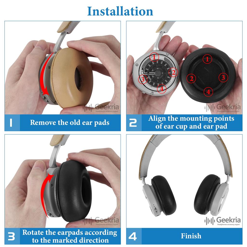 Geekria Elite Compatible Ear Pads, Razer Ear Pads for Bang & Olufsen Beoplay H8i Headphones, Lambskin Ear/Ear Cups (Black)