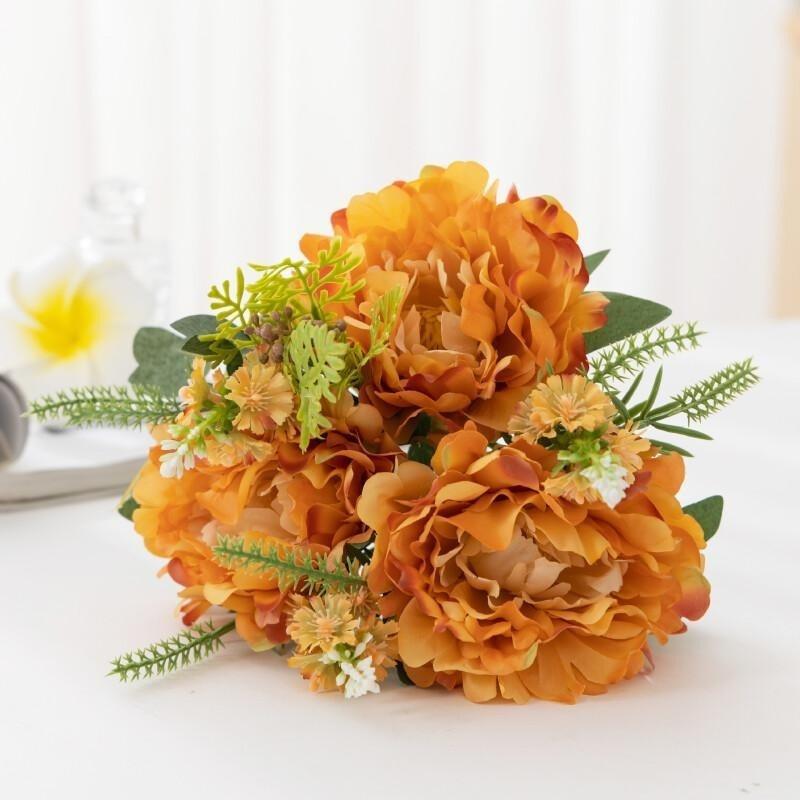 European Style Silk Flower Large Peony Fake Peony Light Luxury Dining Table Living Room Decoration Peony Artificial Flower Decoration Bouquet