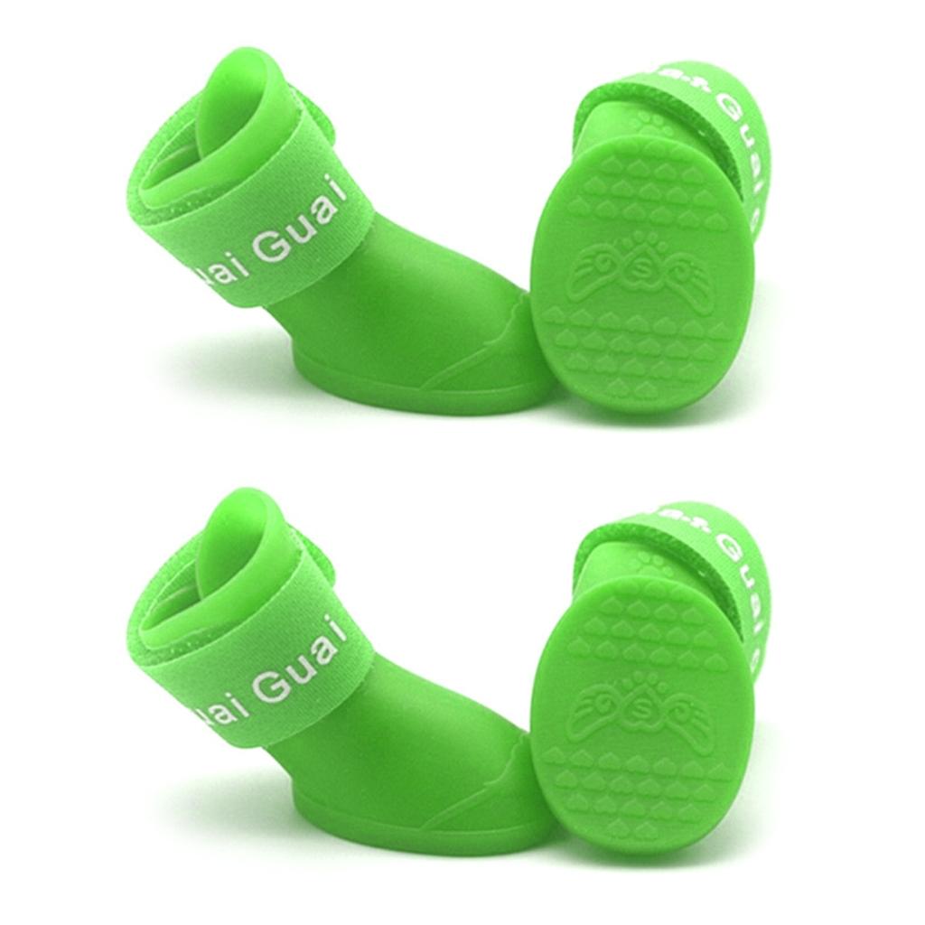 4 Pièces Bottes de Pluie pour Chien Imperméables Chaussures pour Chiot Bottillons en Silicone avec Sangle Réglable Semelles Antidérapantes Chaussures d'Extérieur pour Animaux de Compagnie