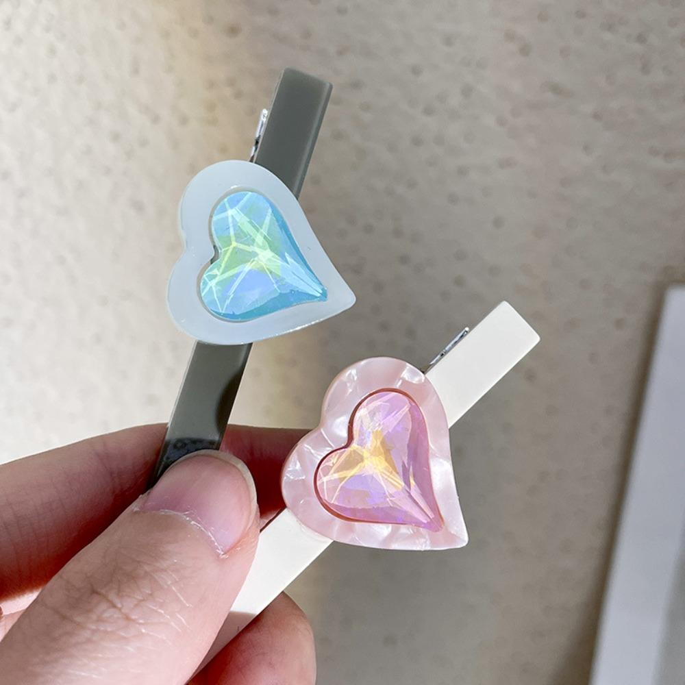 

Sweet Gradient color Rhinestone Korean Style Hairpin Bang Clip Duckbill Clip Heart Shape Hair Clip