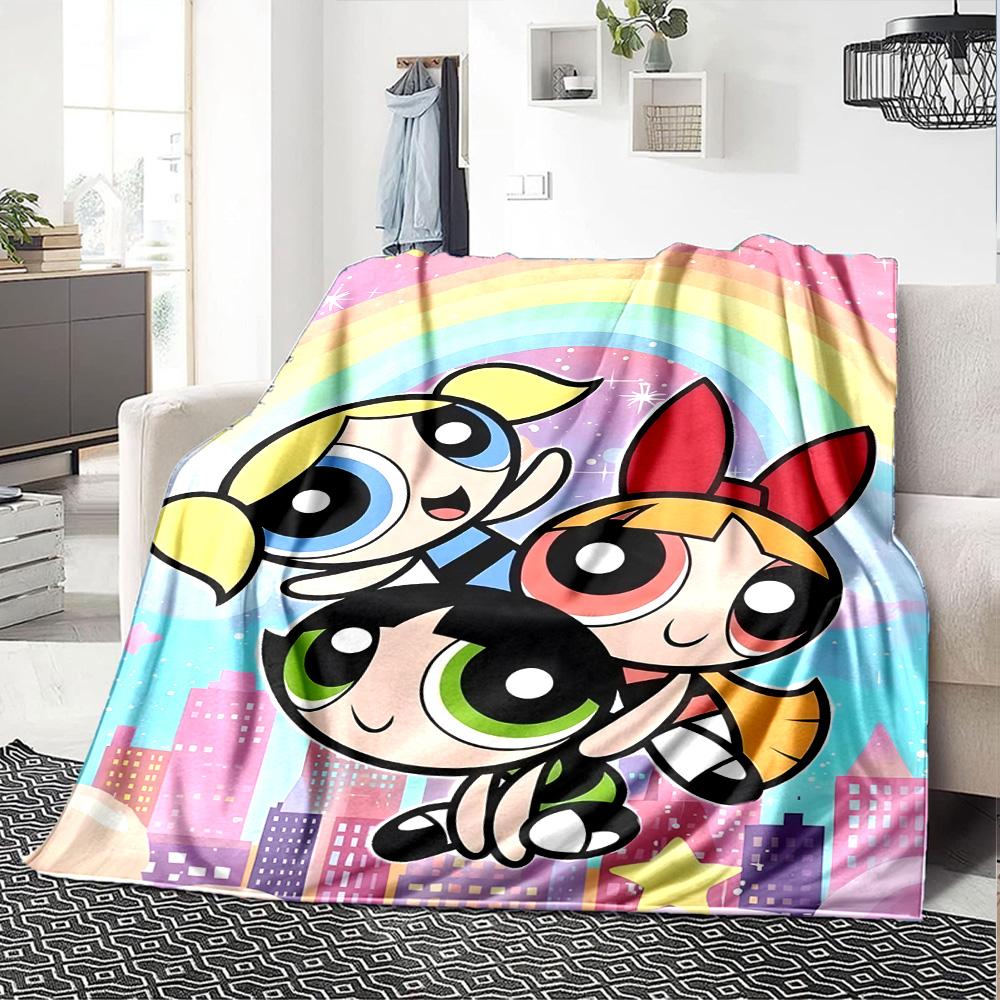 1pc Powerpuff1 Blanket, Gift, for Men and Women, Soft Blanket, Good for Sofa Bed Couch Travel, Lightweight Flannel Blanket