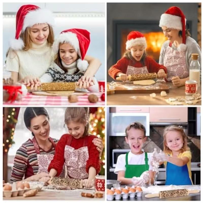 Snowflake Embossed Rolling Pin Christmas Baking Tool Festive Cookie Dough Fondant Pattern Kitchen Accessory Christmas Gift