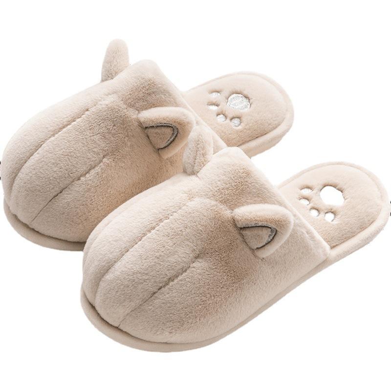 New Cute Cartoon Fabric Plush Cotton Slippers Winter Non-slip Couple Home Warm Home Indoor Cotton Shoes
