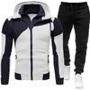 Men's Colorblock Double Layer Zipper Hoodie and Slim Fit Sweatpants Set