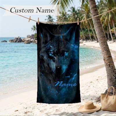 Fierce Wolf Custom Name Printed Beach Towel Personalized Soft Towel For Swimming Beach Travel