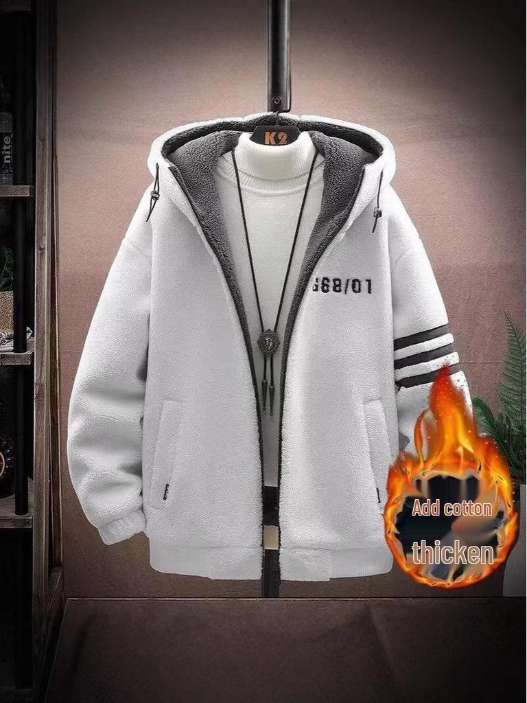 Men's Cotton-Padded Fleece Jacket for Autumn/Winter - Thick, Hong Kong Style for Teens, Boys, Junior & High School Students
