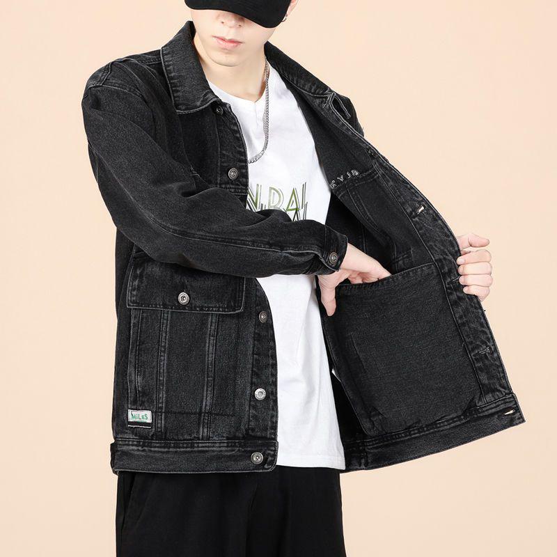 

Men s Black Embroidered Loose Denim Jacket - Casual Autumn Plus Size Workwear 2XL (145-160 jin)