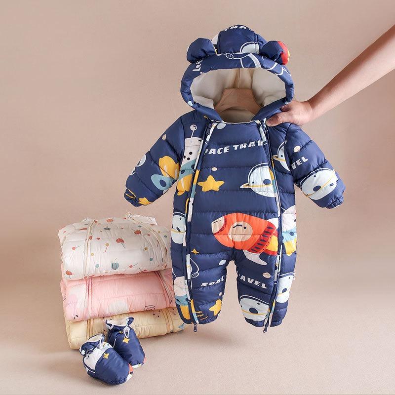 Warmer dicker Fleece Baby Strampler mit langen Ärmeln Neugeborenes Baby Winter Krabbelkleidung
