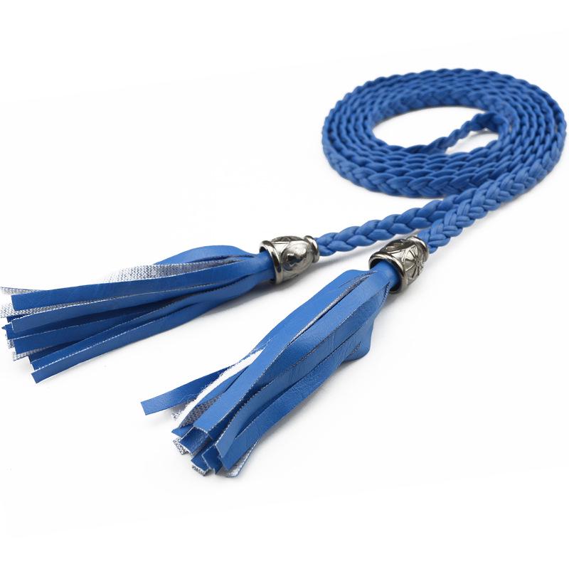 Women Girl Weaving Leather Belt Tassel Waistband Female All-match Waist Belt for Dress