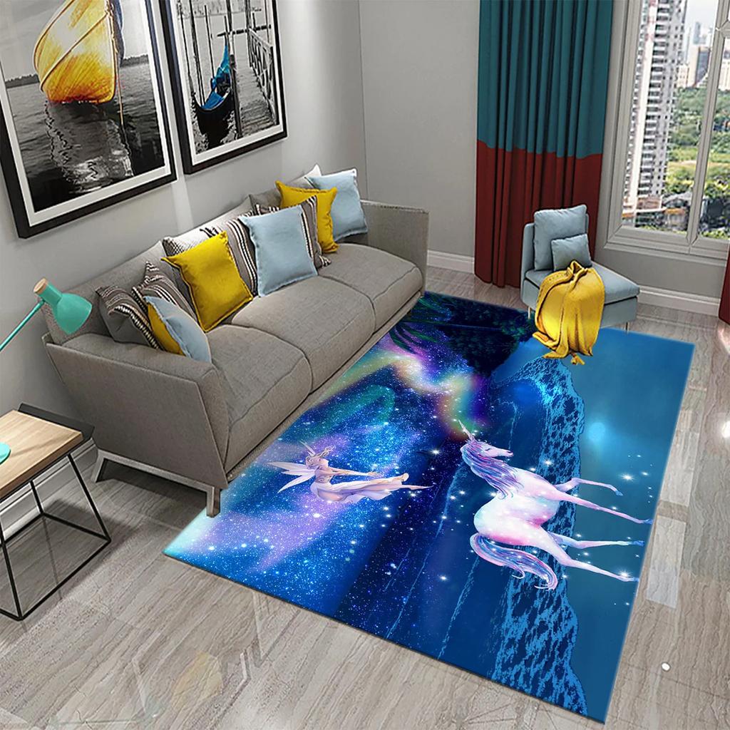 Cartoon Lovely Unicorn Print Carpet Kids Playroom Play Carpet Living Room Bedroom Bathroom Beautiful Non-slip Carpet Home Decor