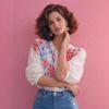 Chemise imprimée française pour femme été manches lanterne ample réduction d'âge chemise de vacances style peinture à l'huile rétro top floral à manches courtes