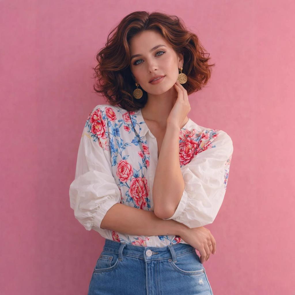 Chemise imprimée française pour femme été manches lanterne ample réduction d'âge chemise de vacances style peinture à l'huile rétro top floral à manches courtes