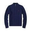 Men's Half-High Collar Zipper Sweater with Embroidered Horse Logo - Autumn/Winter Style Cable Knit Casual Top
