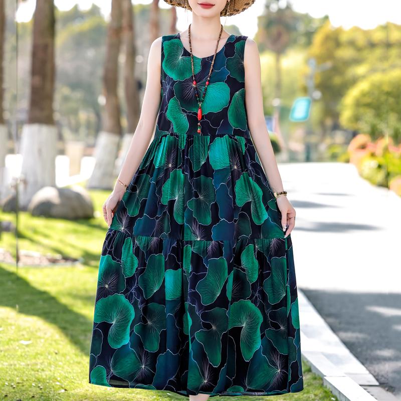 Elegantní dámské letní šaty nadměrné velikosti, ležérní volné dlouhé šaty bez rukávů, dámské vintage oblečení