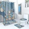 4Pcs Shower Curtain Set with Non-Slip Bath Mat, Toilet Lid Cover, Contour Rug & 12 Hooks, Bathroom