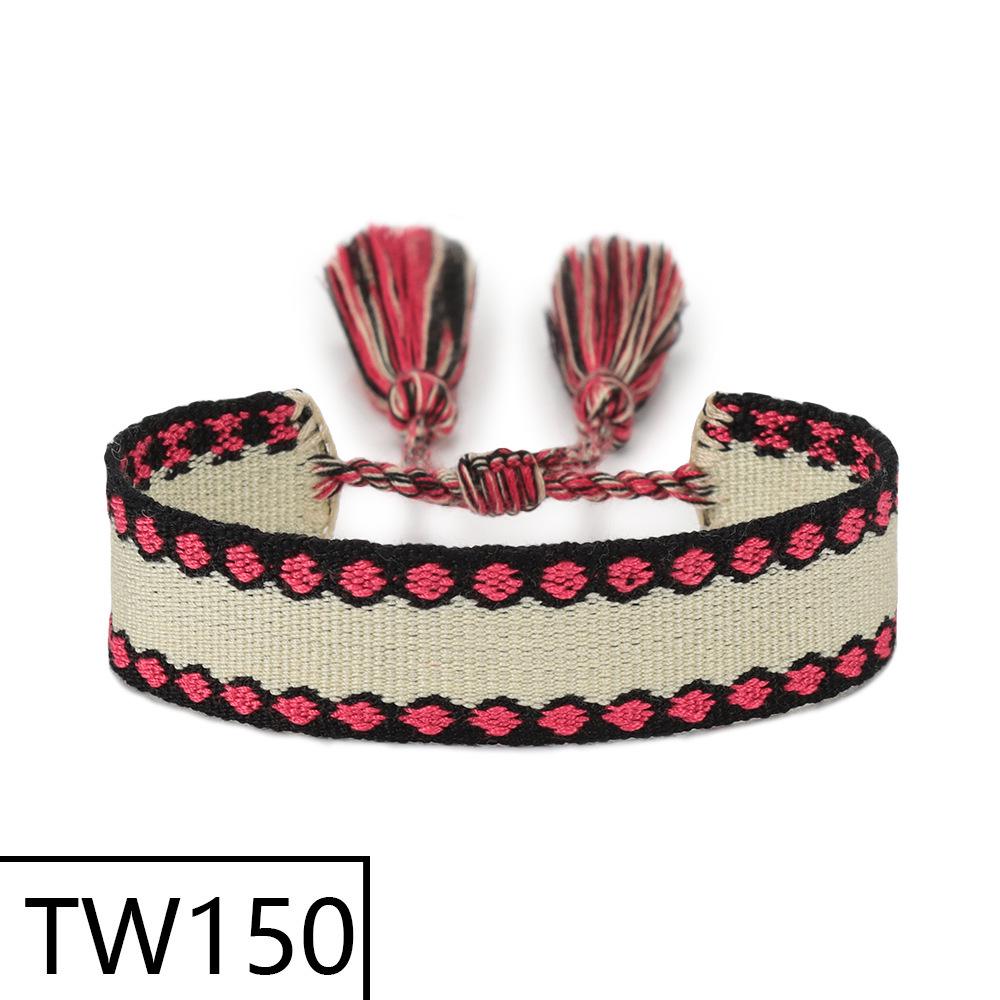 Handmade Bohemian Embroidered Logo Tassel Bracelet - Ethnic Style Friendship Band