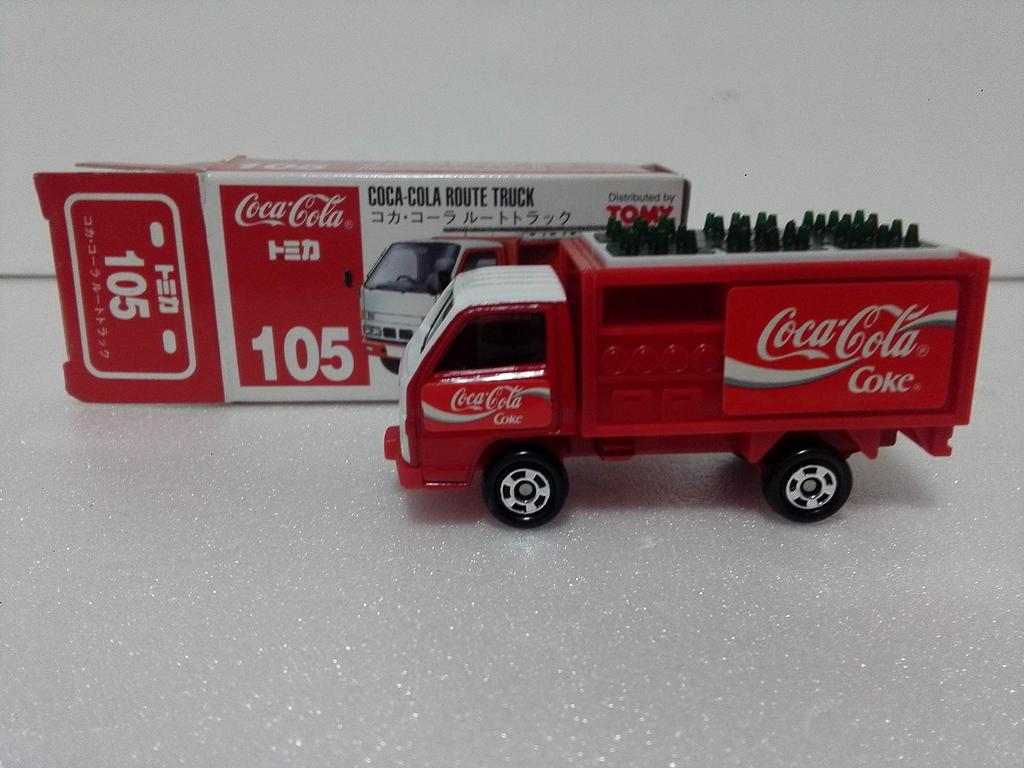 Out-of-print Tomica No. 105 Coca-Cola Route Truck Red Tomy Long-term Storage Crazy Mini Car Circle with Case Shipped from Amazon Warehouse