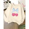 Kids Unisex Crewneck Sweatshirt, Cute Light Blue Bow Cherry Cartoon Print Soft Fleece Pullover For Kids Over 4 Years Old