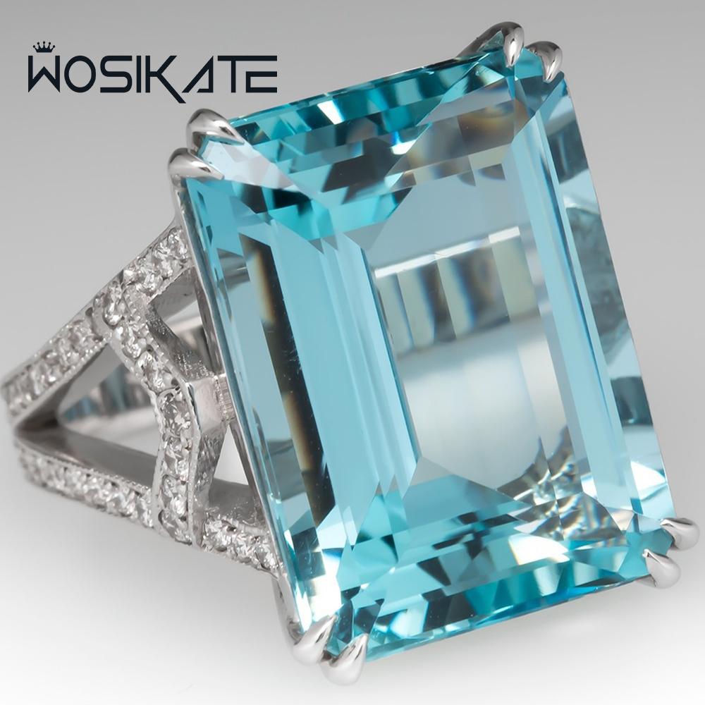 WOSIKATE Exaggerated Princess Square Blue Topaz Engagement Ring For Women Fashion Jewellery CopperPlated Finger Ring