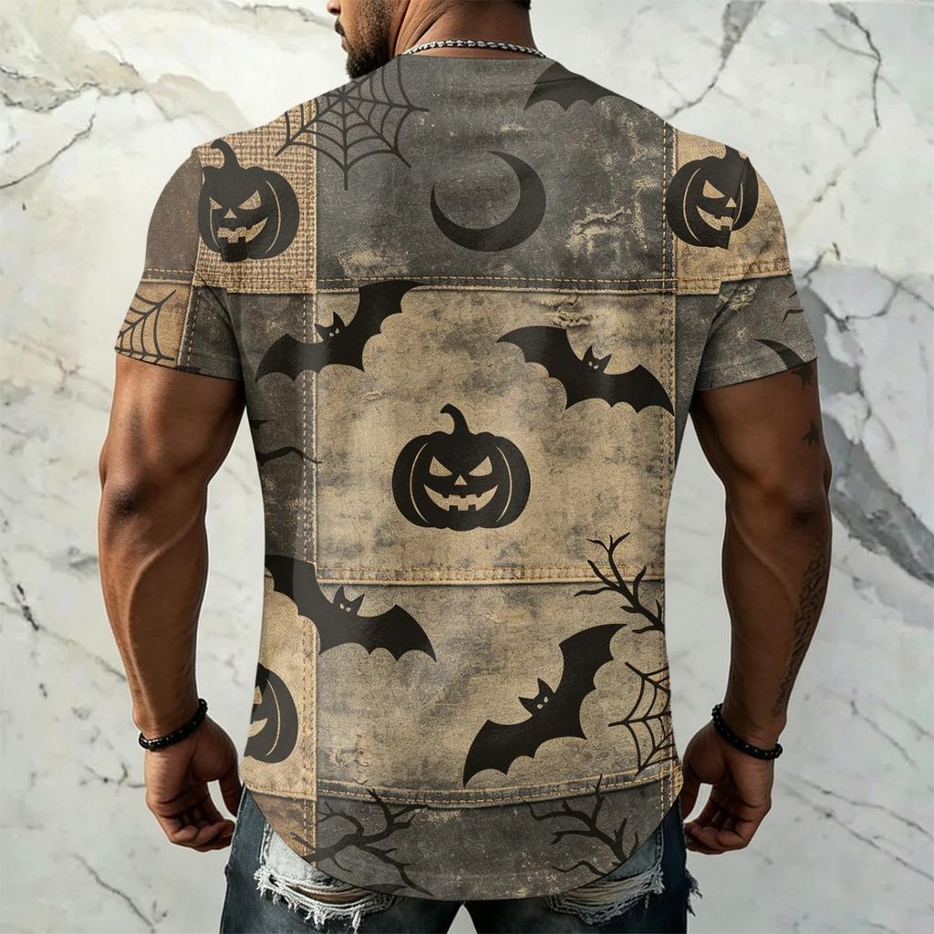 Men's Halloween Vintage Graphic T Shirt Loose Fit Breathable Short Sleeve Casual Streetwear Summer Top Comfortable Daily Wear