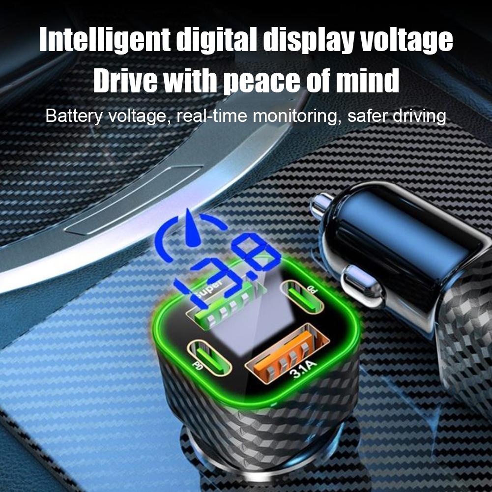 Ładowarka samochodowa USB C 380 W, podwójna ładowarka USB PD z wyświetlaczem napięcia, superszybki adapter ładowania do iPhone'a Oppo