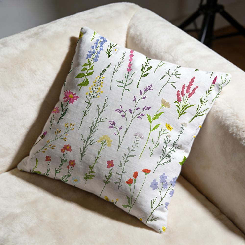 Spring Wildflowers Cushion Cover Soft Decorative Pillow Case Suitable for Bedroom Sofa Car Travel Use
