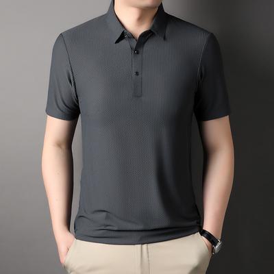 T-shirt a maniche corte da uomo in seta non di gelso, stile estivo nuovo, polo da uomo con risvolto per giovani e di mezza età, senza cuciture