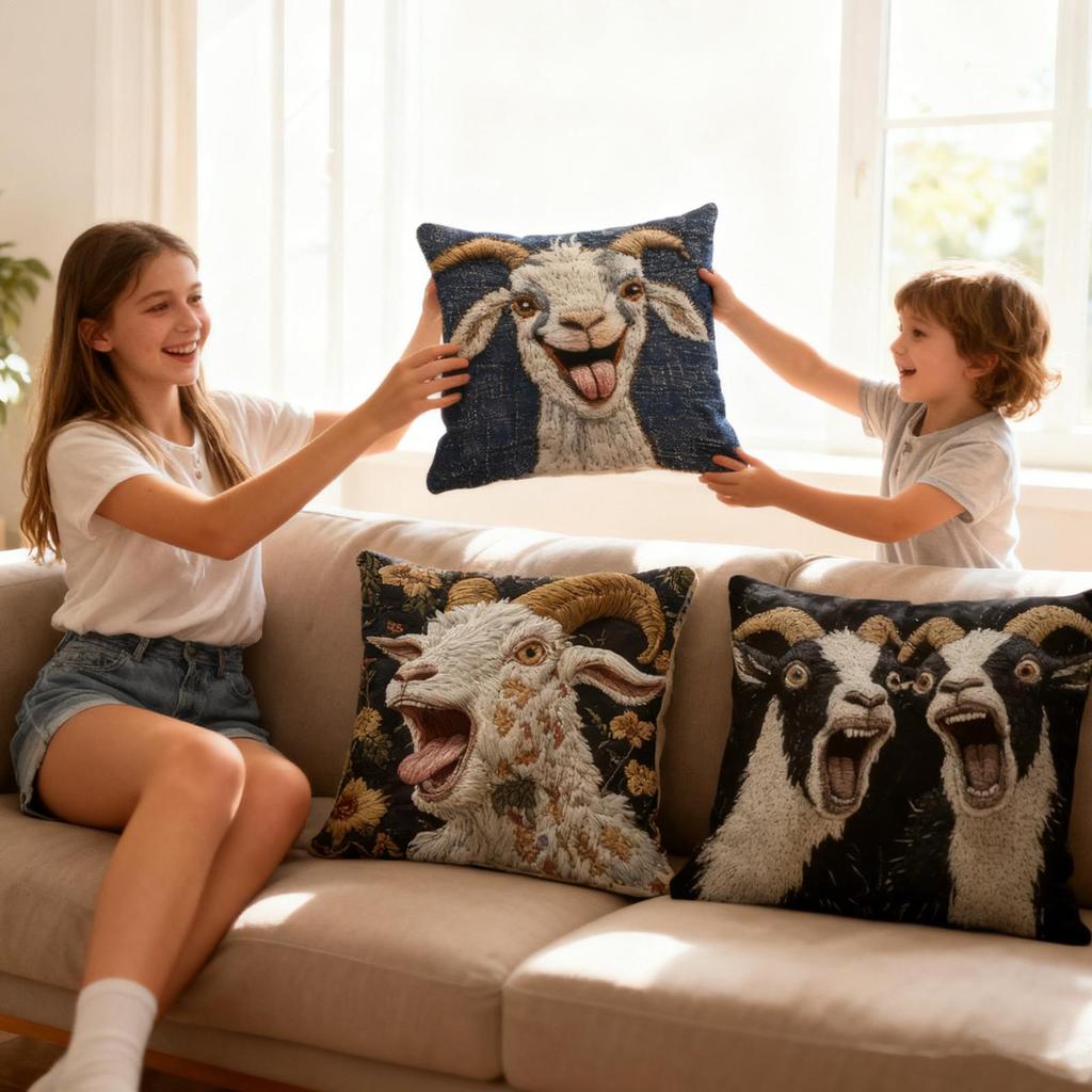 Spooky Goat Face 2D Cushion Cover Nordics Simplicitys Print for Home Office Coffee Shop Car Sofa Pillow Decor One Side Printed