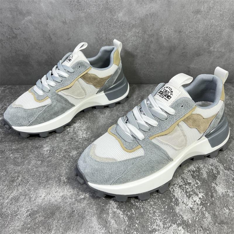 Color Block Fashion Chunky Sneaker Men Running Shoes Casual Leather Fabric Breathable Height Increased Platform Sport Shoes