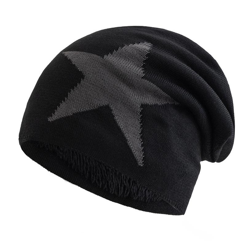 New Unisex Slouchy Winter Hats Five Star Pattern Warm Hats For Men Women Plush Fur Lined Fashion Ski Beanie Cap