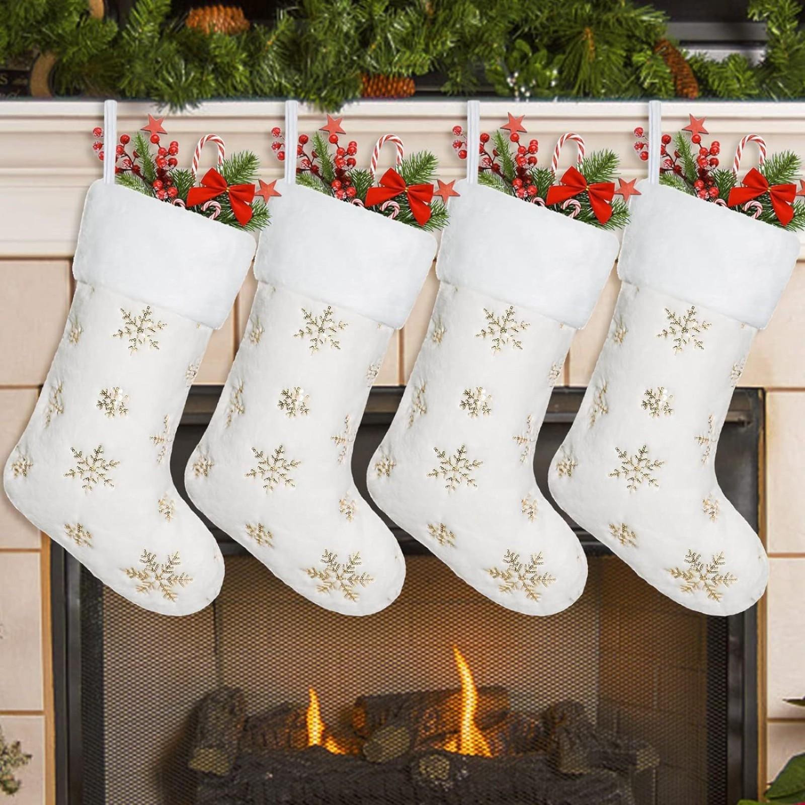

Christmas Socks Decoration Linen Christmas Gift Bag Hanging Gift Socks One Size золотий